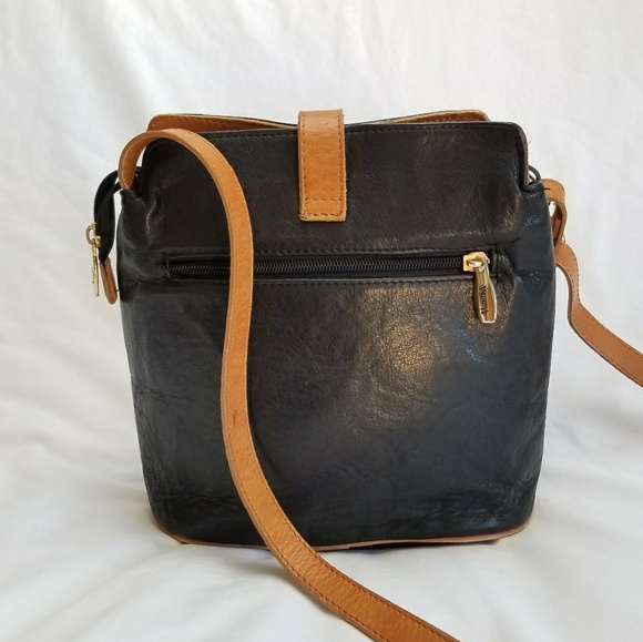 VTG Valentina/Italy Black/tan Leather Crossbod bag - Picture 2 of 8
